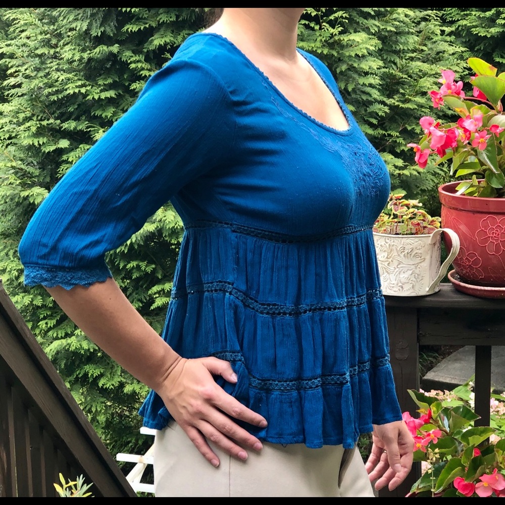 Japna Peasant Top Blouse with Scoop Neck